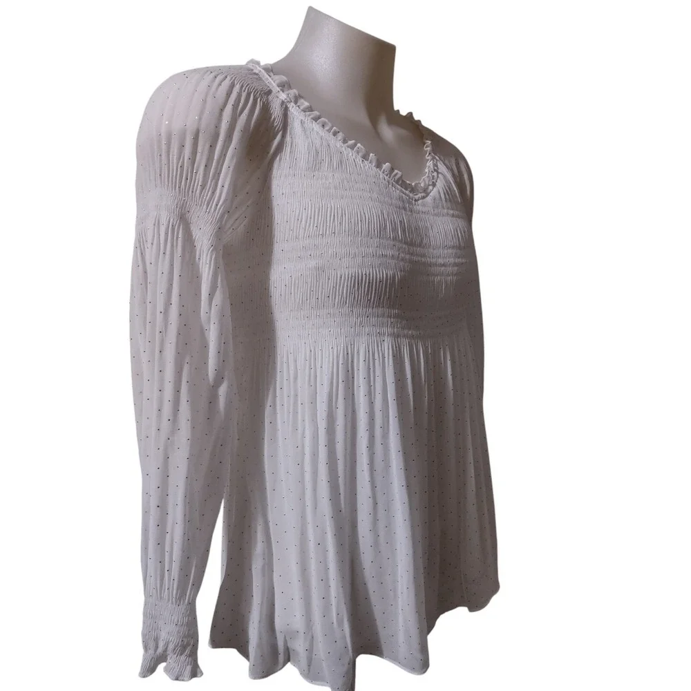 Valerie Stevens Shirt Women's Size Medium Long Sleeve Lined Holiday Glitz  White